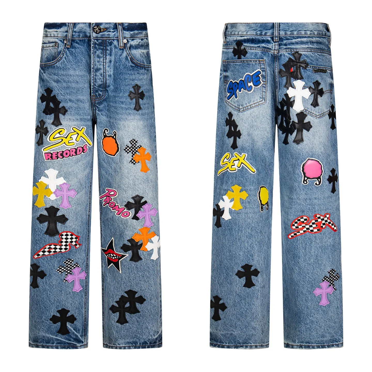 P310 Heavy Industry Version Chrome Hearts Sex Octopus🐙Multiple logo elements spliced ​​washed jeans, truly restores the ultimate vintage texture, three-dimensional version, loose and comfortable, not picky about the figure, taller and slimmer, factory precision, original quality control, same style for men and women, can be matched with couples, versatile recommendation, must-have jeans for all seasons, fashionable people have been disappointed. From the quality selection of fabrics, the tailoring of details, and the matching of patterns, they are all impeccable! The upper body is so handsome when worn...it can be easily worn by men, women and children! The craftsmanship is made of heavy-duty washed pure cotton denim fabric. After washing, it is soft and thick. It is very stylish when worn on the body. Style number: 1759# Color: blue Size: 28 30 32 34 36
